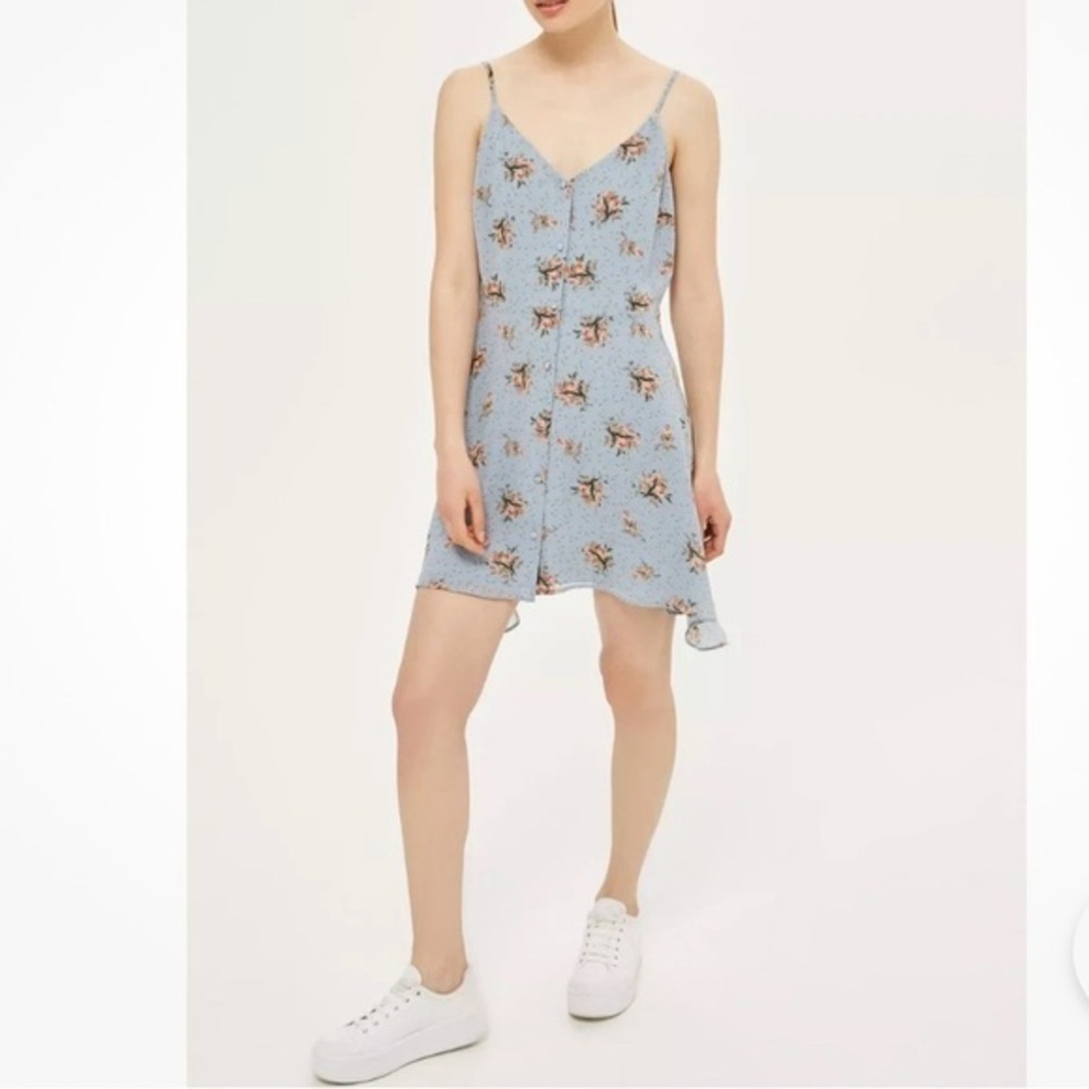 Topshop Women’s Blue Petite Floral Slip Dress Size 8 Petite